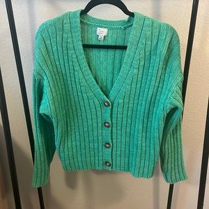 Bright green cardigan